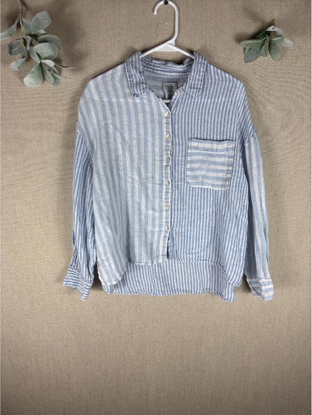 Nicole Miller New York > Blue Dual Striped Linen Button Down Extra Large
